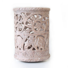 Load image into Gallery viewer, SAVON Stone caddy stand holder for bathroom kitchen utensils bar dining table outdoor 4" by 3" elephant