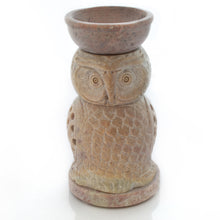 Load image into Gallery viewer, SAVON Stone Essential Oil Diffuser Owl tealight Stand Handmade Aromatherapy Non Electric Plastic Free
