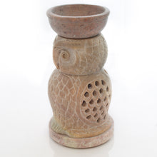 Load image into Gallery viewer, SAVON Stone Essential Oil Diffuser Owl tealight Stand Handmade Aromatherapy Non Electric Plastic Free