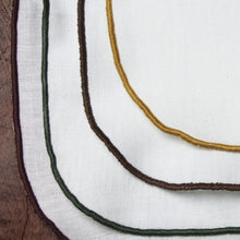 Load image into Gallery viewer, Cotton Cloth Table Napkin White 18x18 inch with Colored Border Trim Set of 8 Gold Green Brown Coffee