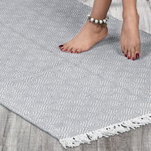 Load image into Gallery viewer, Cotton Flatweave Area Rug Woven Light Gray Argyle 1180