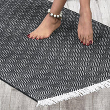 Load image into Gallery viewer, Cotton Area Rug Woven Black White argyle Frills 1188