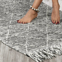 Load image into Gallery viewer, Hand Wool Area Rug Woven Black Gray Harlequin Frills 1196