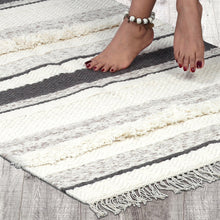 Load image into Gallery viewer, Hand Woven Wool Area Rug Woven Gray White Stripes 1216