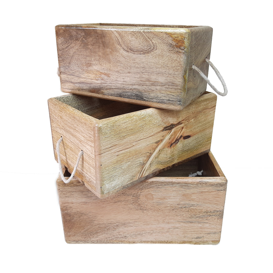 Savon Wood Organizer Basket Bin Box - Set of 3