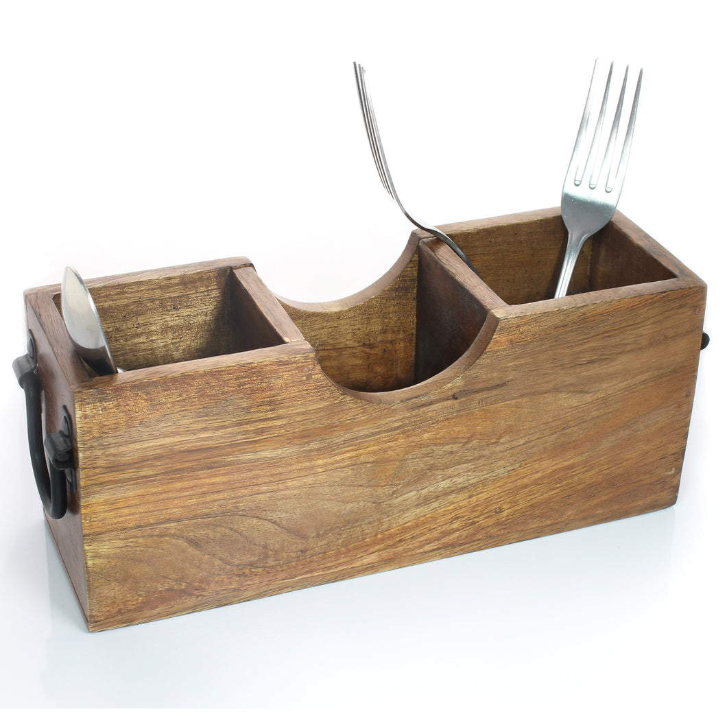 SAVON Wooden Cutlery Holder Caddy Organizer Natural Torched 3 compartments