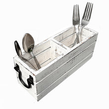 Load image into Gallery viewer, White Silverware Holder Caddy Wood (2 compartments)

