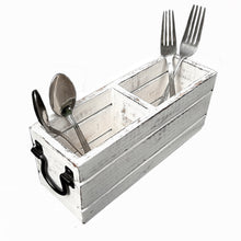 Load image into Gallery viewer, White Silverware Holder Caddy Wood (2 compartments)