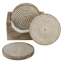 Load image into Gallery viewer, Round Wooden White Coaster set of 6 with stand rustic
