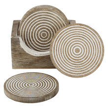 Load image into Gallery viewer, Round Wooden White Coaster set of 6 with stand rustic