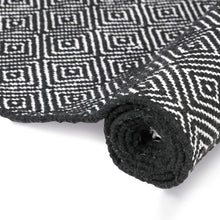 Load image into Gallery viewer, Cotton Area Rug Woven Black White argyle Frills 1188