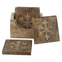 Load image into Gallery viewer, Wooden Square Coaster Snowflake set of 6 with stand rustic
