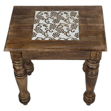 Load image into Gallery viewer, Wooden Side end Table Square White Flowers Carved