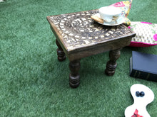 Load image into Gallery viewer, Wooden Step Stool Small Footstool footrest Table Flowers Tree of Life