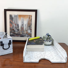 Load image into Gallery viewer, Paper Tray White Golden Fleur De Lis Wood Letter Size Home Office Desk Tray