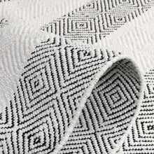 Load image into Gallery viewer, Cotton Flatweave Area Rug Woven Black And White Argyle 1160