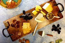 Load image into Gallery viewer, Wood party serving platter cheese board tray wine crackers meat 20 inch by 8 inch
