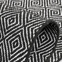 Load image into Gallery viewer, Cotton Area Rug Woven Black White argyle Frills 1188
