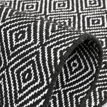 Load image into Gallery viewer, Cotton Area Rug Woven Black White argyle Frills 1188