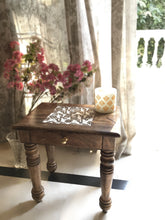 Load image into Gallery viewer, Wooden Side end Table Square White Flowers Carved