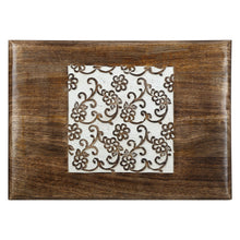 Load image into Gallery viewer, Wooden Side end Table Square White Flowers Carved