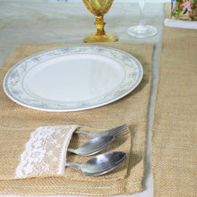Load image into Gallery viewer, Jute Table Runner with 6 Table Mats 6 Cutlery Holders Rustic 13 Piece Set
