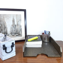 Load image into Gallery viewer, Paper Tray Black Golden Fleur De Lis Wood Letter Size Home Office Desk Tray
