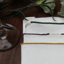 Load image into Gallery viewer, Cotton Cloth Cocktail Napkin 7x7 inch White with Colored Border Trim Set of 12 Gold Green Brown Coffee