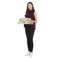 Load image into Gallery viewer, Rustic Wood Tray set of 3 torched nesting hand carved set white flowers wooden