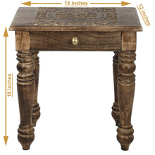 Load image into Gallery viewer, Wooden Side end Table Square Tree of Life Carved