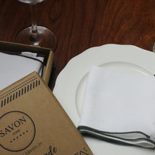 Load image into Gallery viewer, Cotton Cloth Cocktail Napkin 7x7 inch White with Colored Border Trim Set of 12 Gold Green Brown Coffee