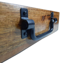 Load image into Gallery viewer, Wood Serving Tray With Black Metal Handle 15 inches Natural Torched Rustic