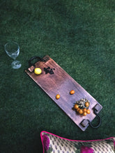 Load image into Gallery viewer, Wood party serving platter cheese board tray wine crackers meat 20 inch by 8 inch