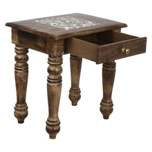 Load image into Gallery viewer, Wooden Side end Table Square White Flowers Carved