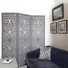 Load image into Gallery viewer, Wooden Room Divider Partition Gray 3 Panels Foldable 6 x 5 Feet