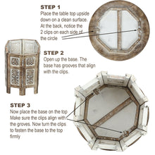 Load image into Gallery viewer, Small Rustic Wood Table Round White Side end Carved Indian Coffee Accent