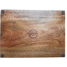 Load image into Gallery viewer, Wood Serving Tray With Black Metal Handle 15 inches Natural Torched Rustic
