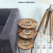 Load image into Gallery viewer, Nesting Coffee Tables Hand Carved Solid Wood Top Black Metal Legs(Set of 3)