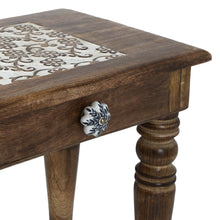 Load image into Gallery viewer, Wooden Side end Table Square White Flowers Carved