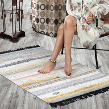 Load image into Gallery viewer, Hand Wool Area Rug Woven Stripes Gray Light Brown 1208