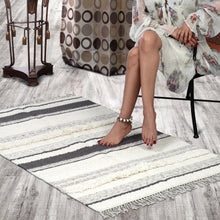 Load image into Gallery viewer, Hand Woven Wool Area Rug  Woven Gray White Stripes 1216
