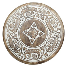Load image into Gallery viewer, Small Rustic Wood Table Round White Side end Carved Indian Coffee Accent