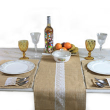 Load image into Gallery viewer, Jute Table Runner with 6 Table Mats 6 Cutlery Holders Rustic 13 Piece Set