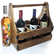 Load image into Gallery viewer, SAVON 6 Bottle Wine Rack Carrier Caddy Crate 14 inch Wood Rustic Glasses Beer Holder
