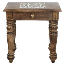 Load image into Gallery viewer, Wooden Side end Table Square White Flowers Carved