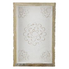 Load image into Gallery viewer, Rustic Wood Tray set of 3 torched nesting hand carved set white flowers wooden