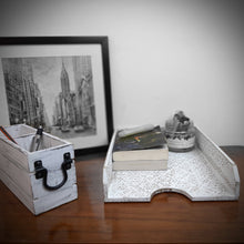 Load image into Gallery viewer, Paper Tray White Golden Fleur De Lis Wood Letter Size Home Office Desk Tray