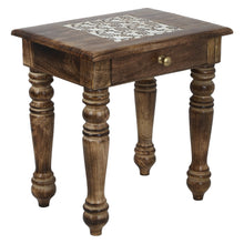 Load image into Gallery viewer, Wooden Side end Table Square White Flowers Carved