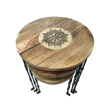Load image into Gallery viewer, Nesting Coffee Tables Hand Carved Solid Wood Top Black Metal Legs(Set of 3)