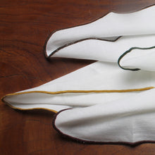 Load image into Gallery viewer, Cotton Cloth Table Napkin White 18x18 inch with Colored Border Trim Set of 4 Gold Green Brown Coffee
